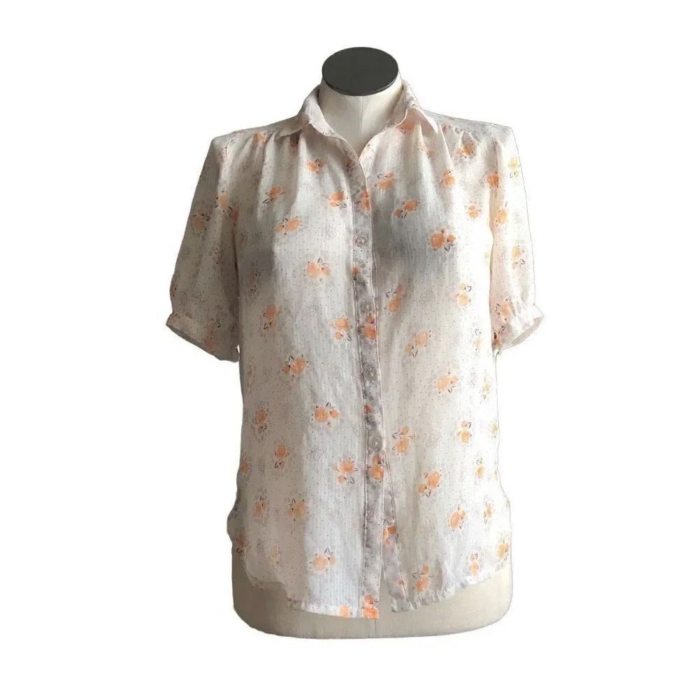 Vintage Chiffon Orange Rose Blouse Size XL